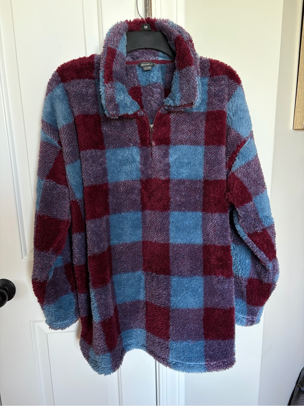 Eddie Bauer Plush Sherpa Jacket in Blue and Burgundy